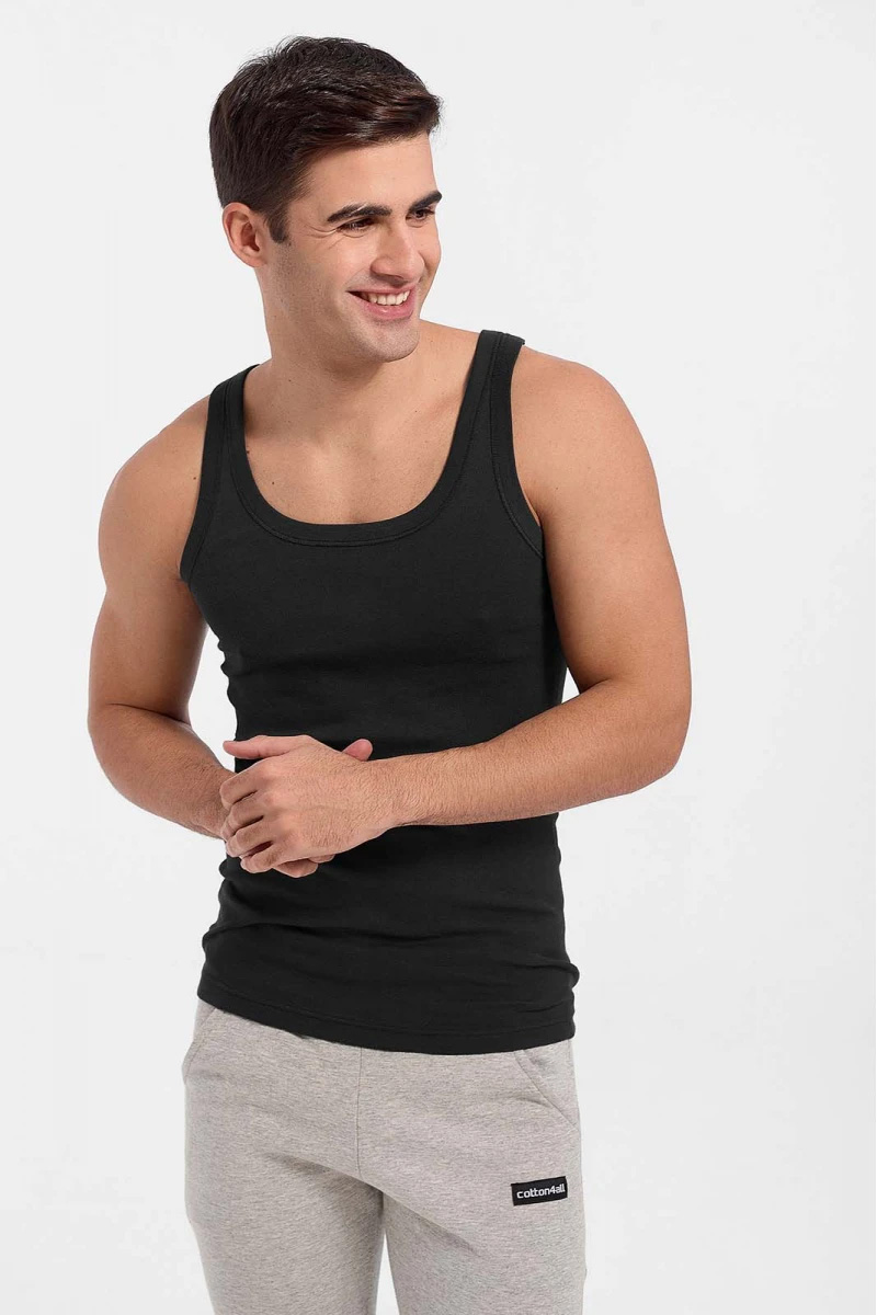 GIORGIO Black Cotton Men's Vest - Slim Fit Undershirt
