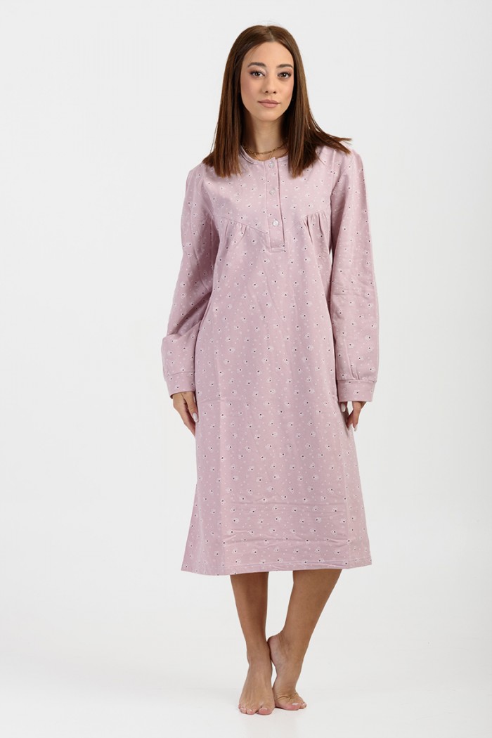 Winter nightgown with buttons ALINA Pink 1060