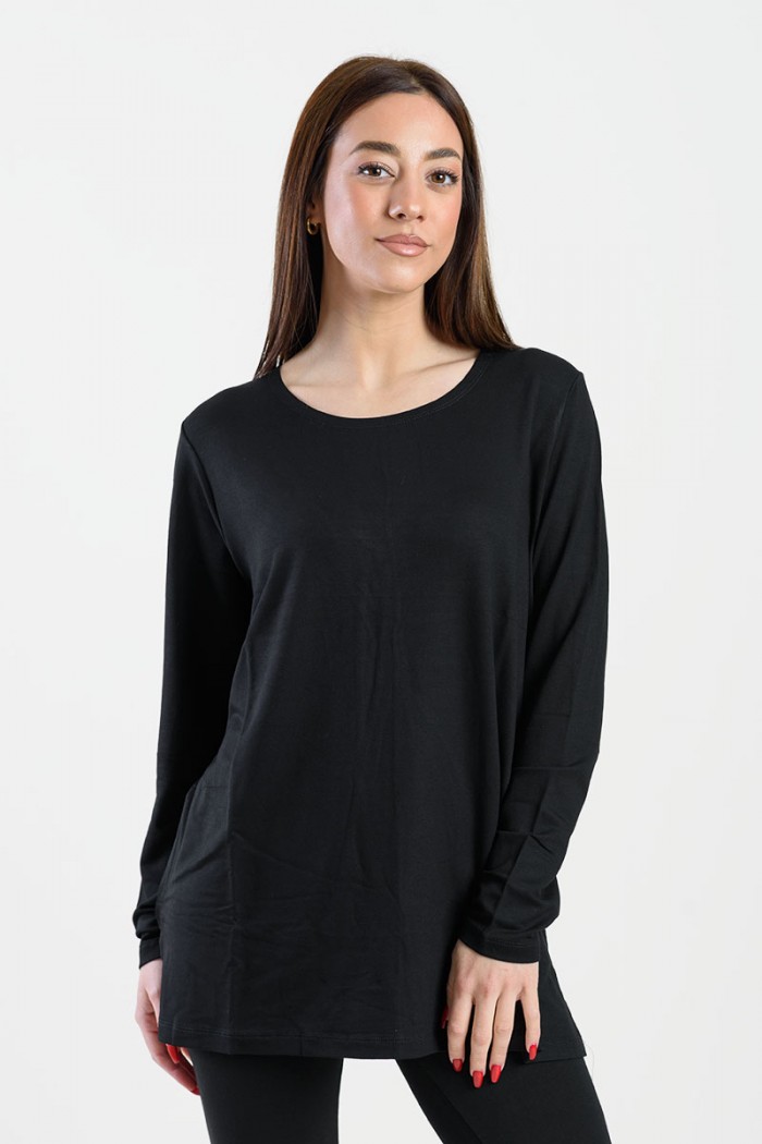 VISCOSE LONG SLEEVE TOP ANS 302 BLACK