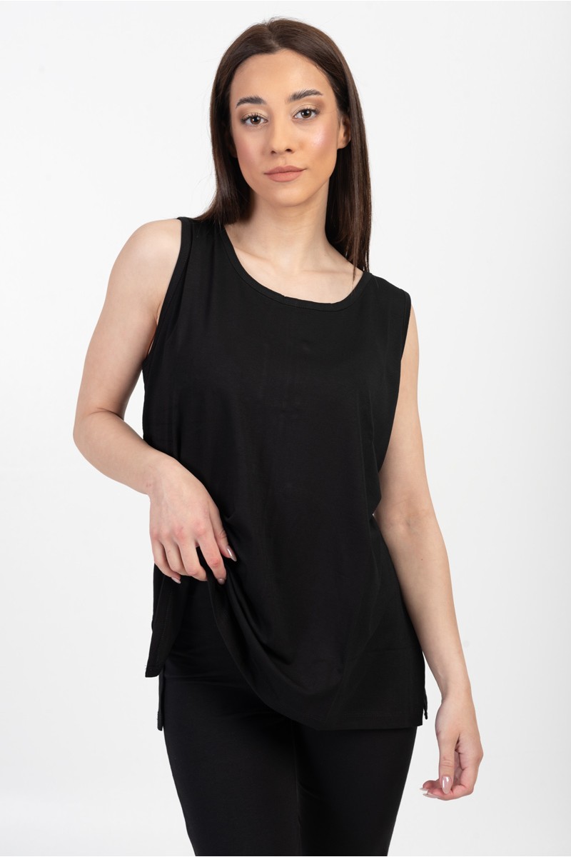 Frauen ärmellose Bluse ANS 312 Schwarz Solid Color Frauen ärmellose Bluse ANS 312 Schwarz Solid Color