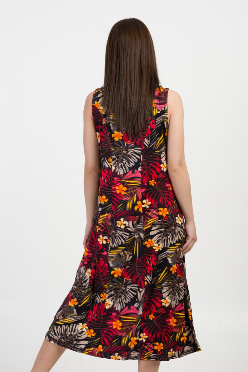 Sleeveless dress viscoze ANS 332 FLORAL RED BLACK