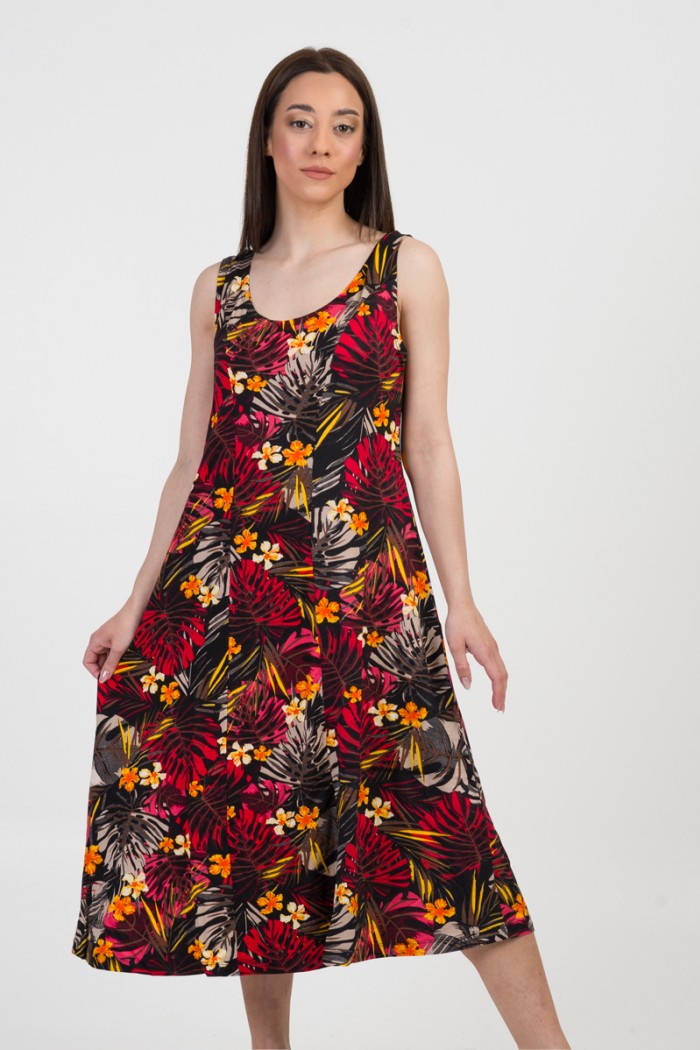 Ärmelloses Kleid viscoze ANS 332 FLORAL RED BLACK