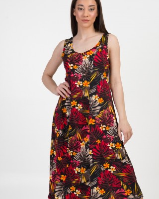 Ärmelloses Kleid viscoze ANS 332 FLORAL RED BLACK