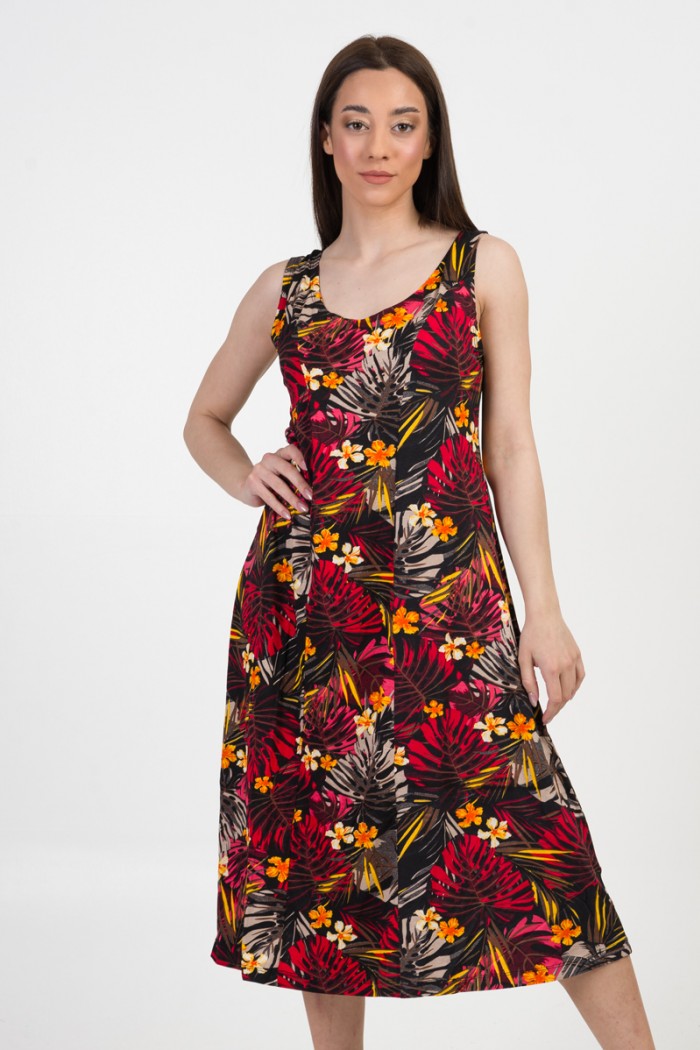 Ärmelloses Kleid viscoze ANS 332 FLORAL RED BLACK