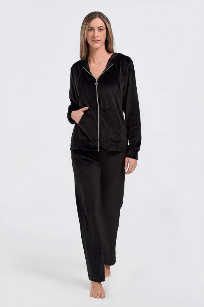 Women's Velour Overalls Velvet Set ANS 325 301 Black