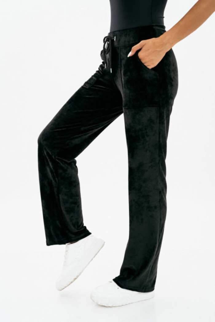 Velvet straight elastic pants BLACK 1280