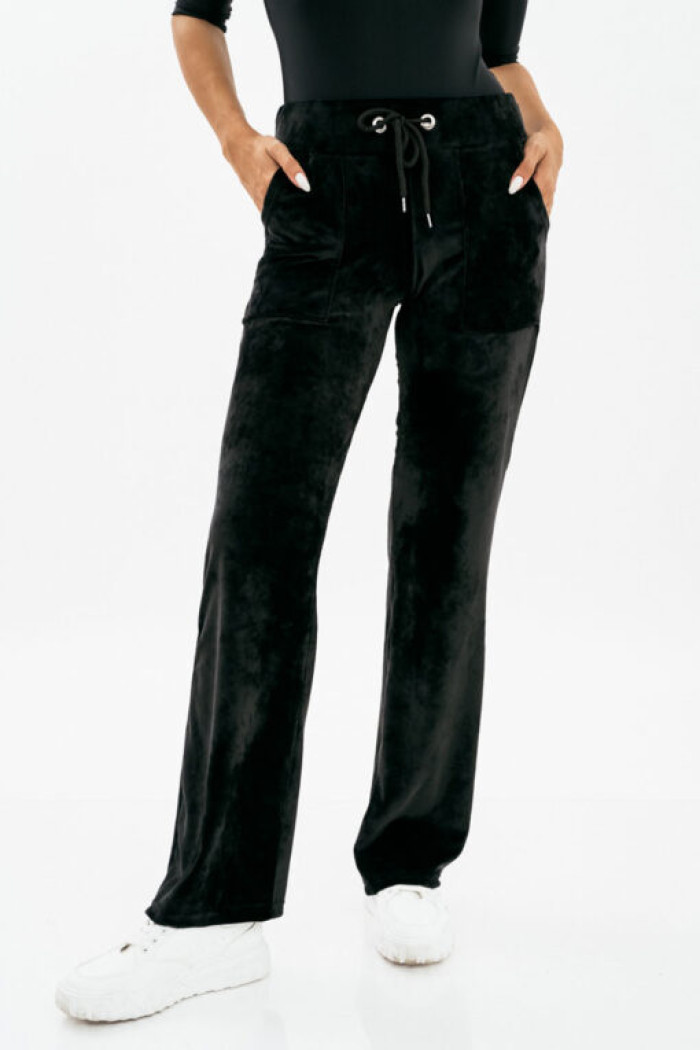 Velvet straight elastic pants BLACK 1280