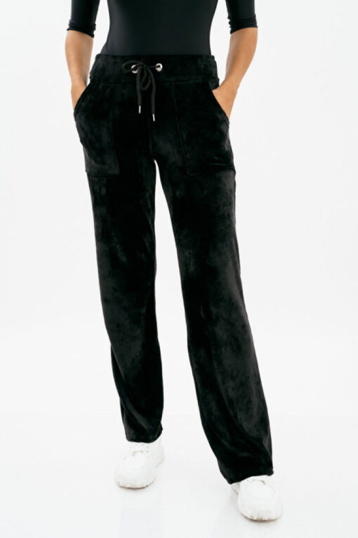 Velvet straight elastic pants BLACK 1280