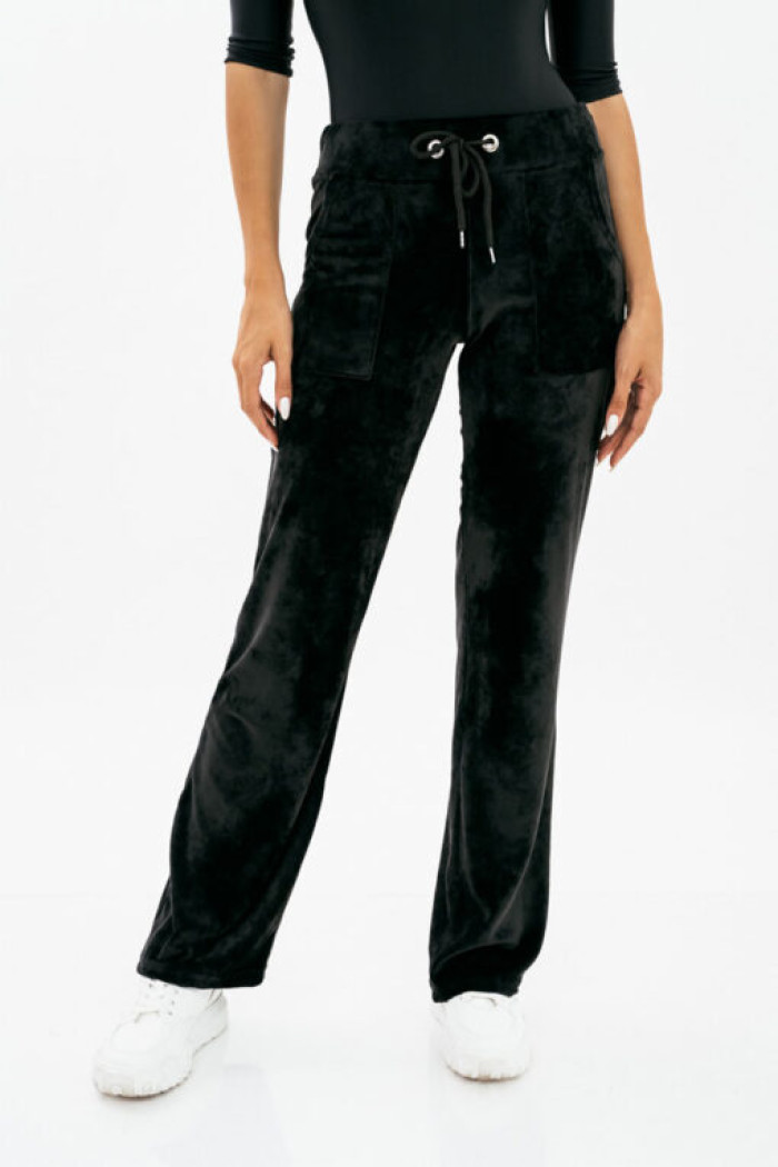 Velvet straight elastic pants BLACK 1280