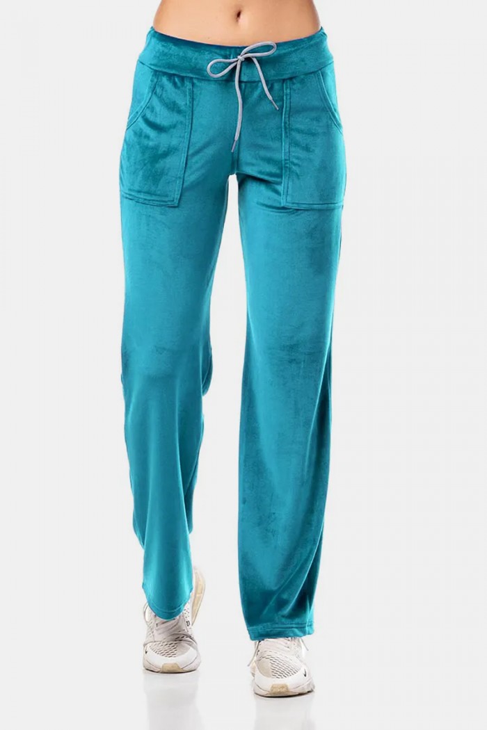Velvet trousers straight elastic BODY MOVE PETROL 1280