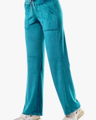 Velvet trousers straight elastic BODY MOVE PETROL 1280