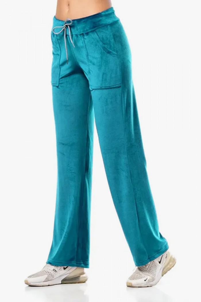 Velvet trousers straight elastic BODY MOVE PETROL 1280