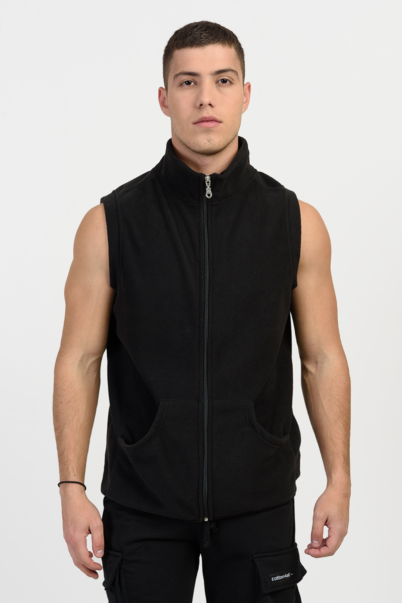 Ärmellose Fleece-Strickjacke BODY MOVE 1364 BLACK