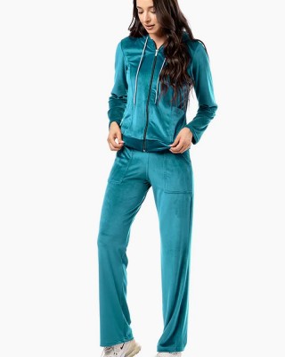 Elastischer Velours-Overall Body Move Set 1366 PETROL