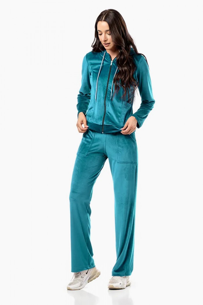 Elastischer Velours-Overall Body Move Set 1366 PETROL