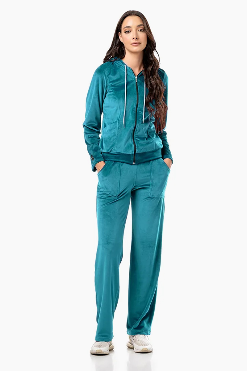 Velour Elastic Overalls Body Move Set 1366 PETROL