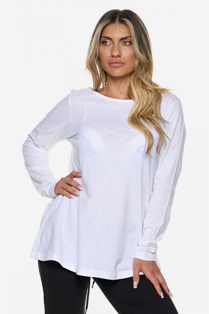 Women's OVERSIZE BODY MOVE Blouse Flame Smile 1368 WHITE