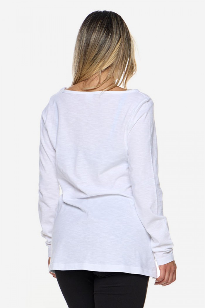 Women's OVERSIZE BODY MOVE Blouse Flame Smile 1368 WHITE