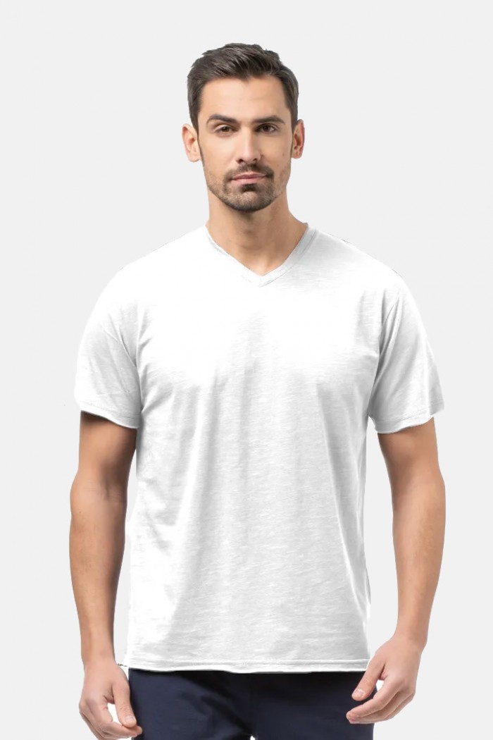 Men's T-shirt Flama with V BODY MOVE 1452 WHITE