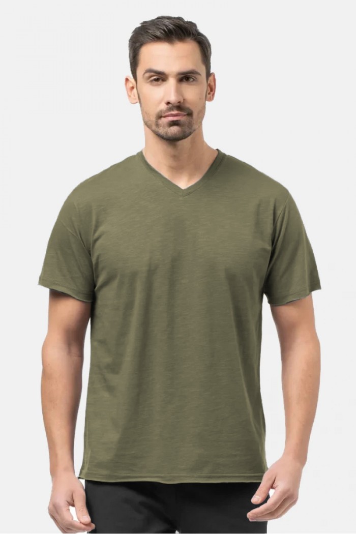 Herren-T-Shirt Flama mit V BODY MOVE 1452 HAKI