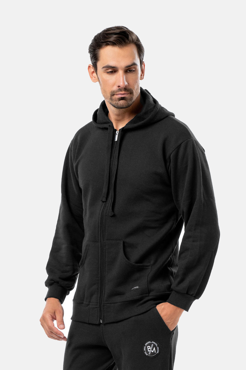 Herren-Kapuzenstrickjacke BODY MOVE 173 BLACK