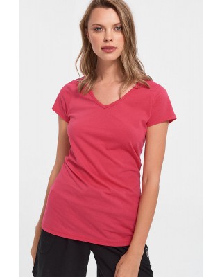 Women's T-Shirt with V in Fuchsia Color