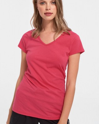 Damen T-Shirt mit V in Fuchsia Farbe