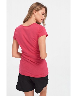 Women's T-Shirt with V in Fuchsia Color
