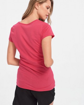 Damen T-Shirt mit V in Fuchsia Farbe