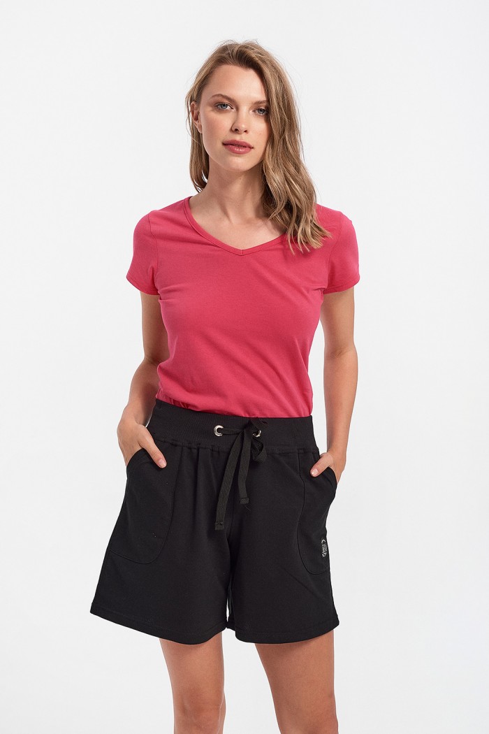 Womens T-Shirt with V in Fuchsia Color