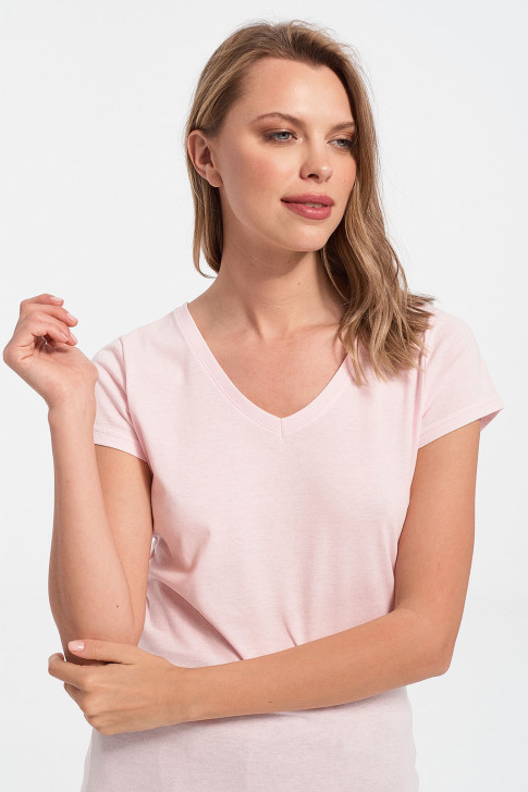 Damen-T-Shirt mit V in Rosa-Ton