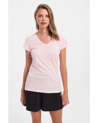 Γυναικείο T-Shirt με V σε Ροζ Απόχρωση