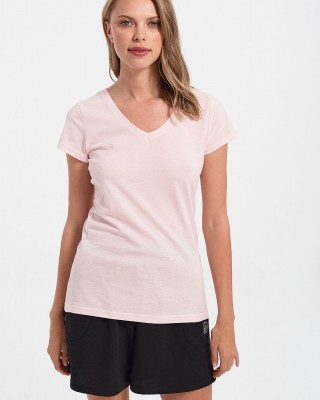 Women's T-Shirt with V in Pink Shade