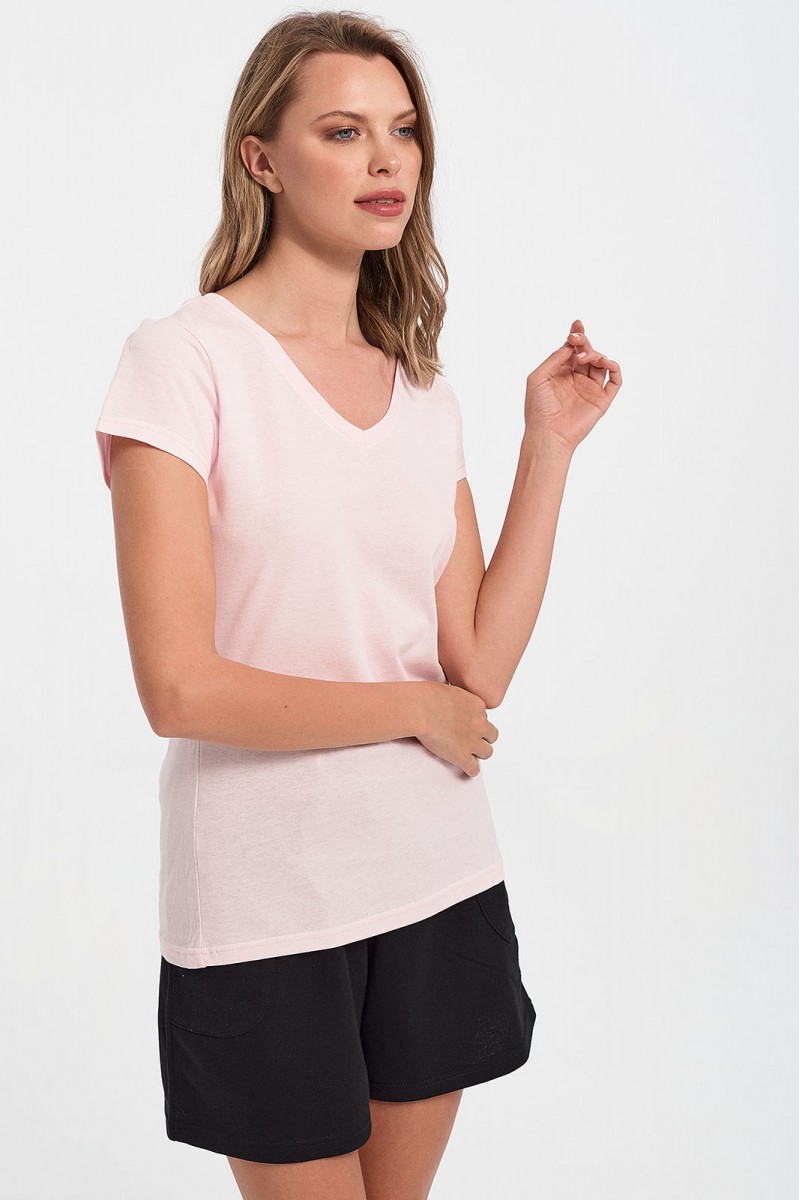 Damen-T-Shirt mit V in Rosa-Ton Damen-T-Shirt mit V in Rosa-Ton