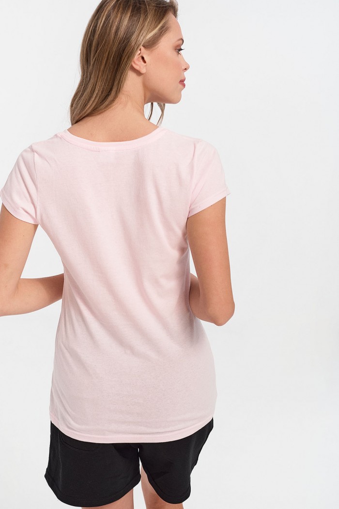 Womens T-Shirt with V in Pink Shade