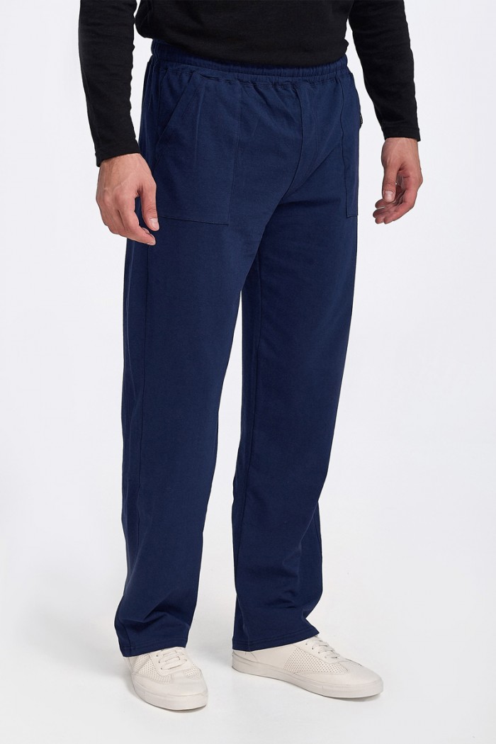Mens Trousers BODY MOVE Slim Spring Trousers Blue Dark Blue