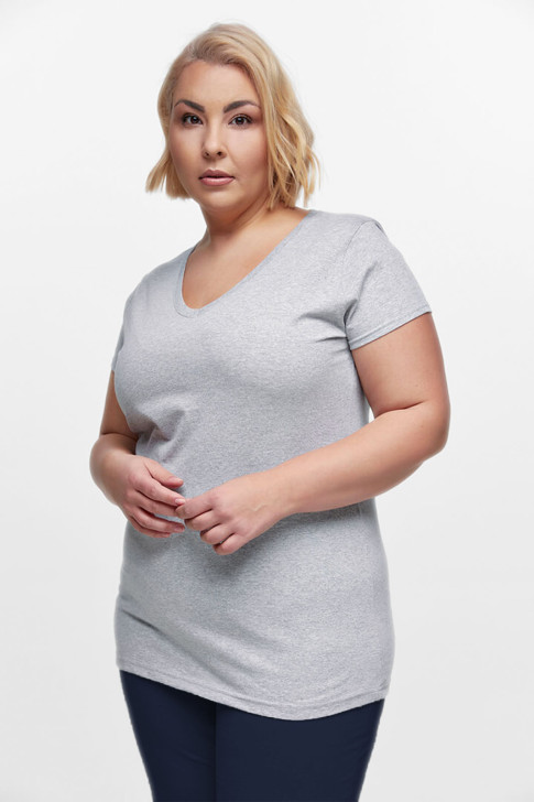 Damen T-Shirt mit V in Grau Farbe