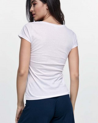 Damen T-Shirt mit V in weißer Farbe