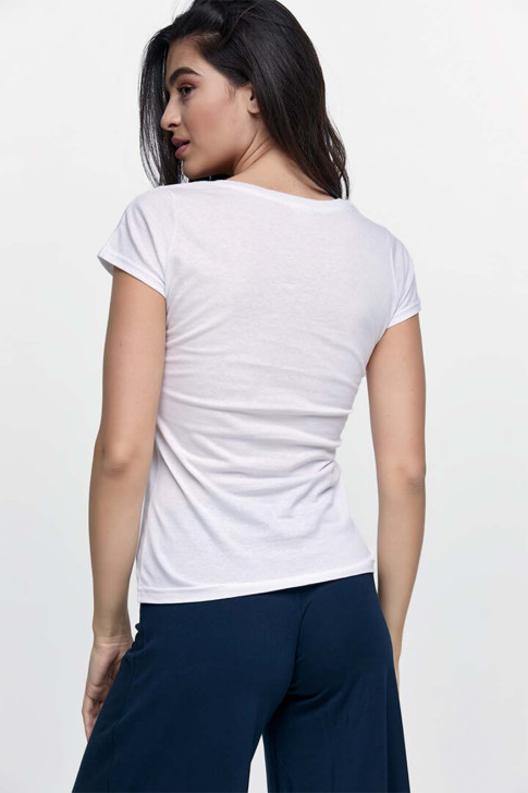 Damen T-Shirt mit V in weißer Farbe