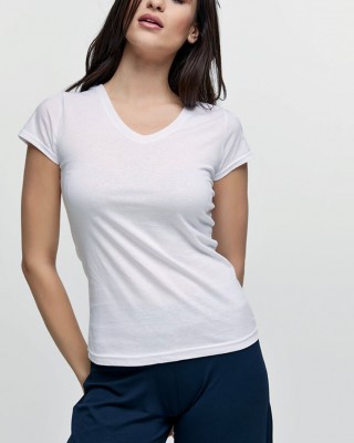 Damen T-Shirt mit V in weißer Farbe