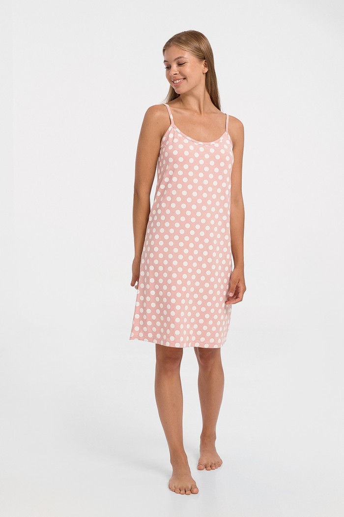 Kirschfarbenes gepunktetes Kleid mit dünnen Trägern