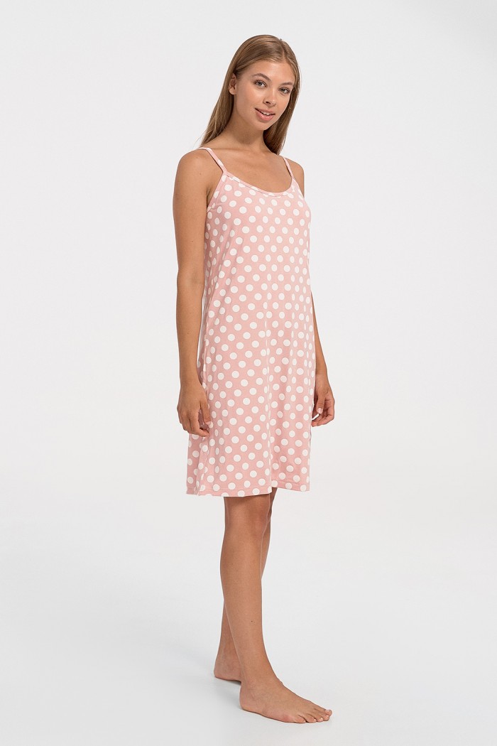 Kirschfarbenes gepunktetes Kleid mit dünnen Trägern