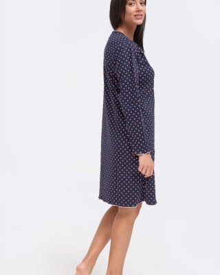 Winter nightdress with buttons CHERRY Blue Pink