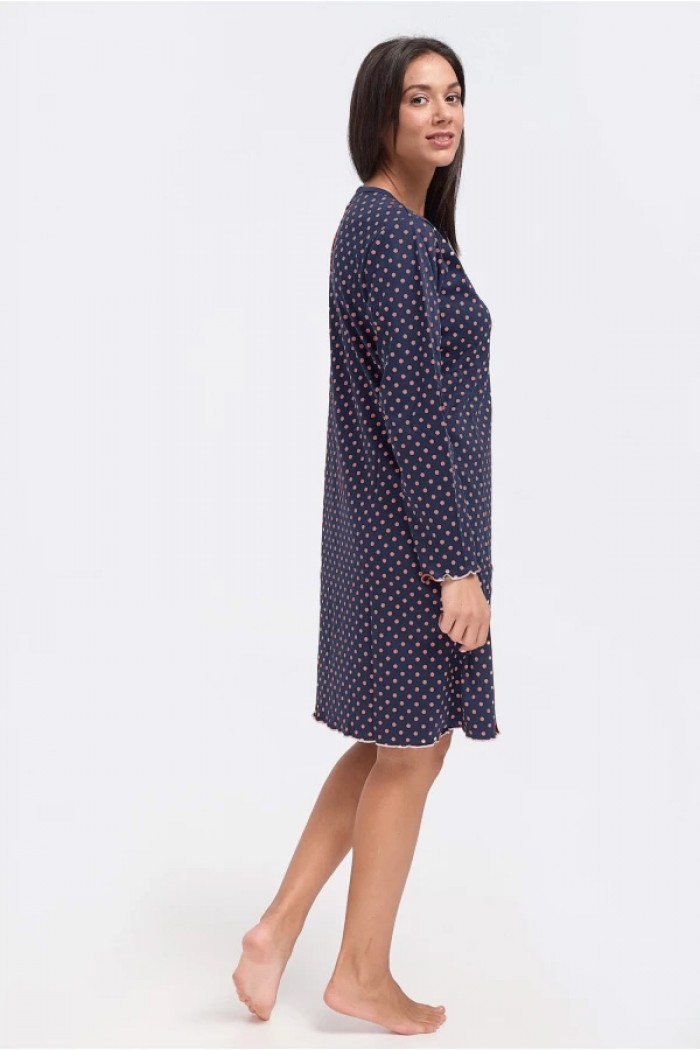 Winter Nachthemd mit Knöpfen CHERRY Blau Rosa