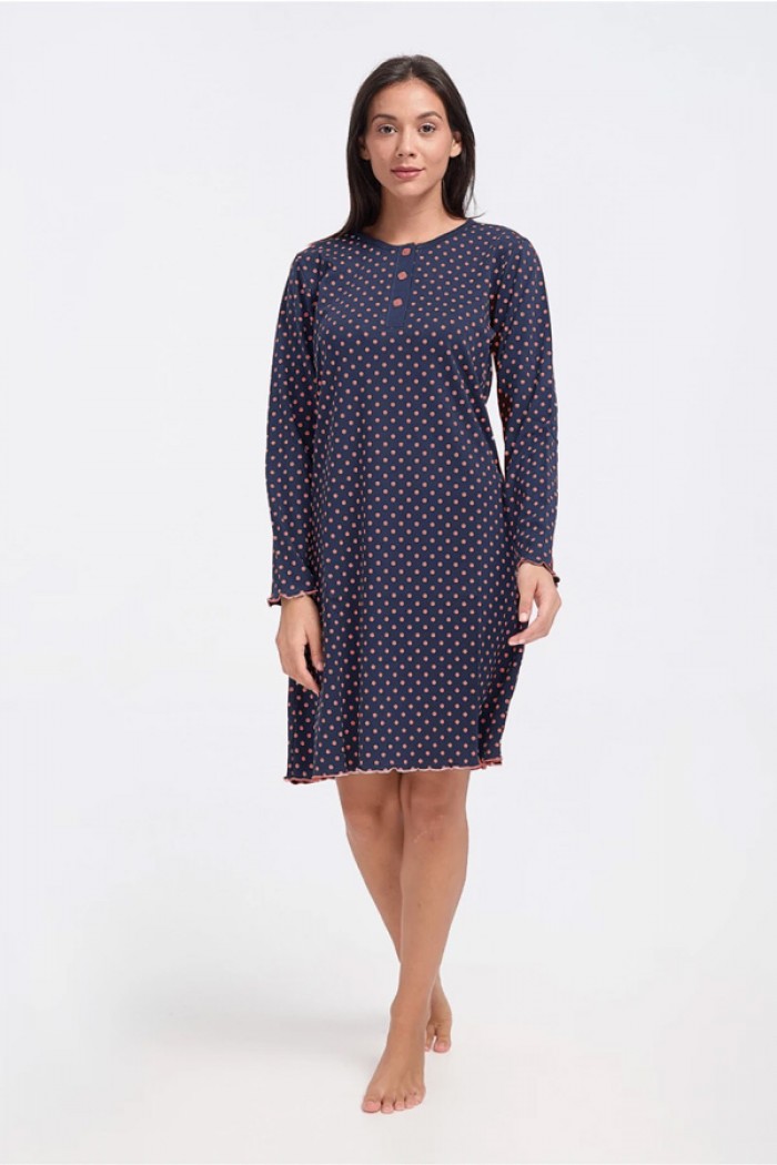 Winter Nachthemd mit Knöpfen CHERRY Blau Rosa