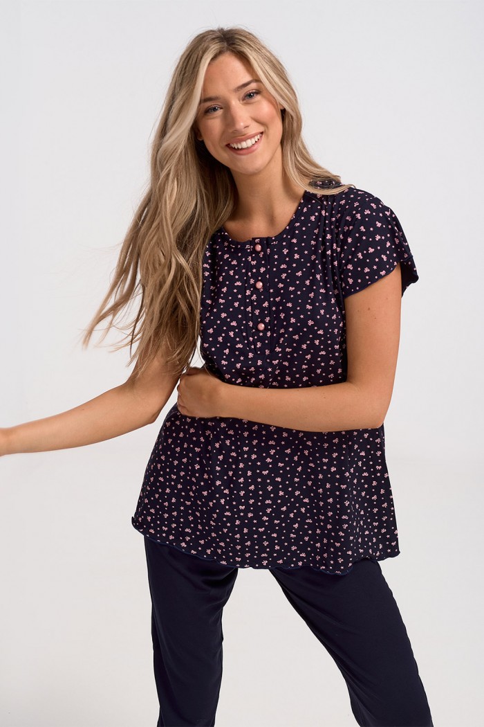 Sommer-Pyjama Pyjama Capri CHERRY NAVY 7204