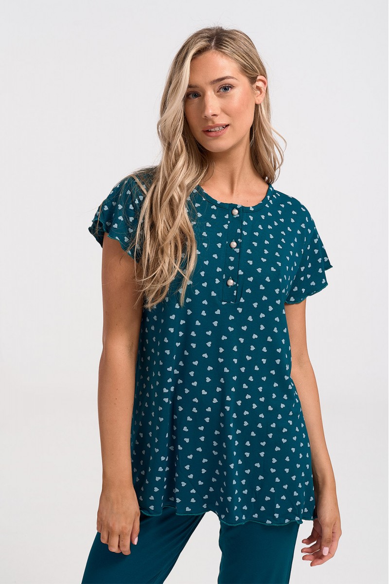 Sommer-Pyjama Pyjama Capri CHERRY PETROL 1120 Sommer-Pyjama Pyjama Capri CHERRY PETROL 1120