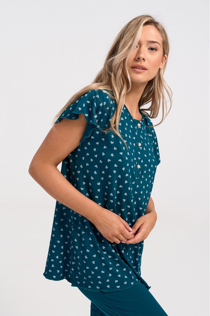 Sommer-Pyjama Pyjama Capri CHERRY PETROL 1120 Sommer-Pyjama Pyjama Capri CHERRY PETROL 1120
