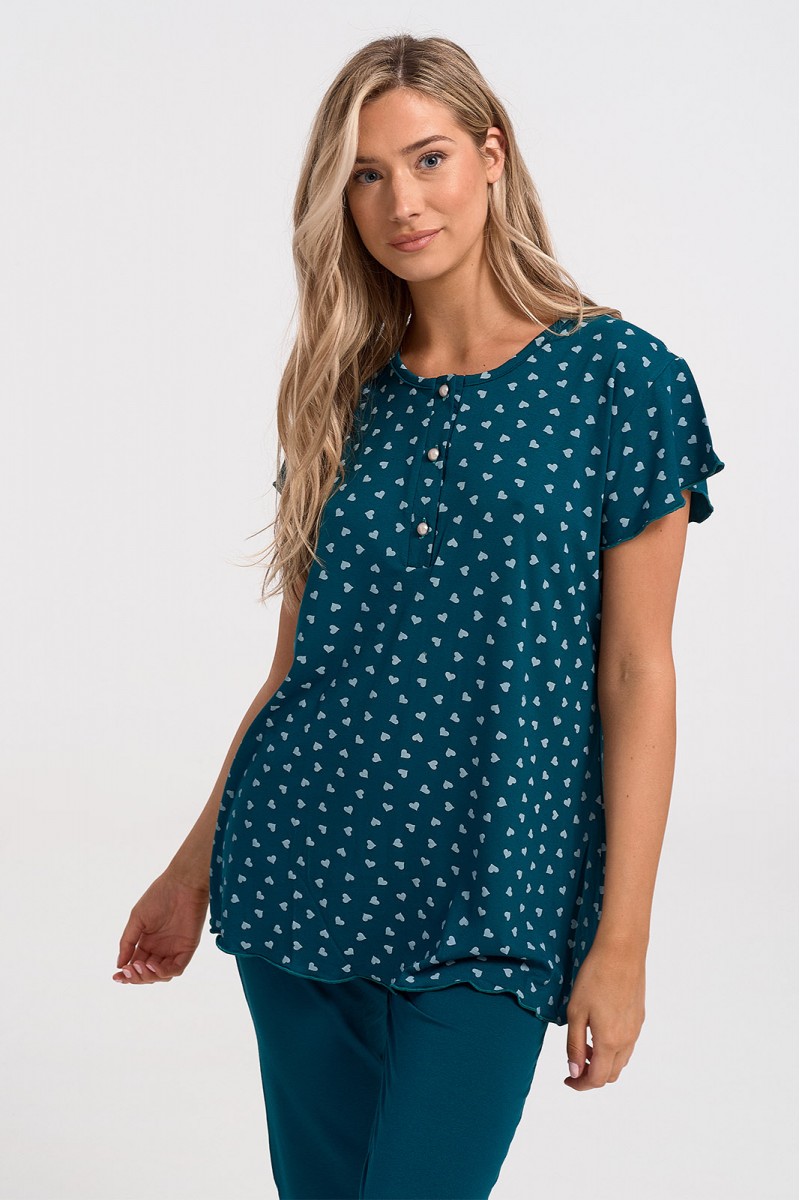 Sommer-Pyjama Pyjama Capri CHERRY PETROL 1120 Sommer-Pyjama Pyjama Capri CHERRY PETROL 1120