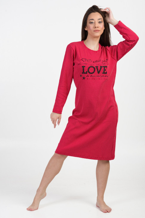 Long-sleeved nightgown CHERRY LOVE 10161 RED